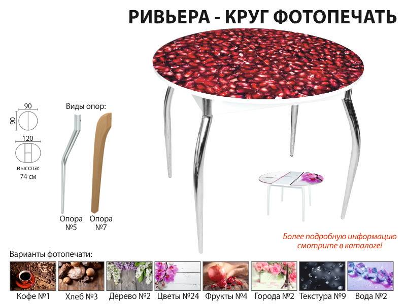 стол обеденный ривьера круг фотопечать в Тамбове