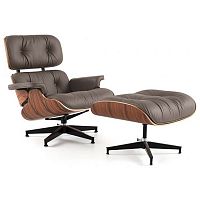 кресло eames style lounge chair кожа коричневое в Тамбове